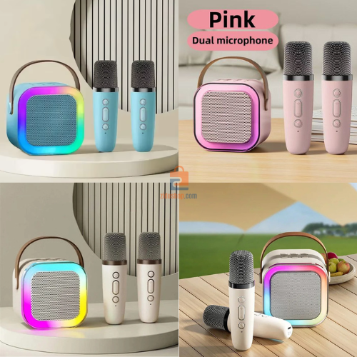 (Duel Mic) Professional wireless microphone RGB Colorful Light Singing Karaoke Speaker Bluetooth-Compatible 5.3 Support 3.5mm Earphone Any One Colour